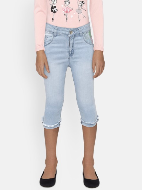 

Gini and Jony Girls Blue Solid Regular Fit Denim Capris