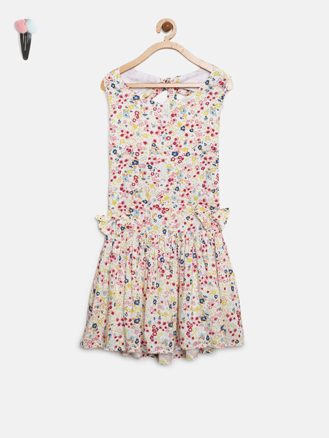 

Gini and Jony Girls Multicoloured Floral Print Styled Back Drop-Waist Dress, Multi