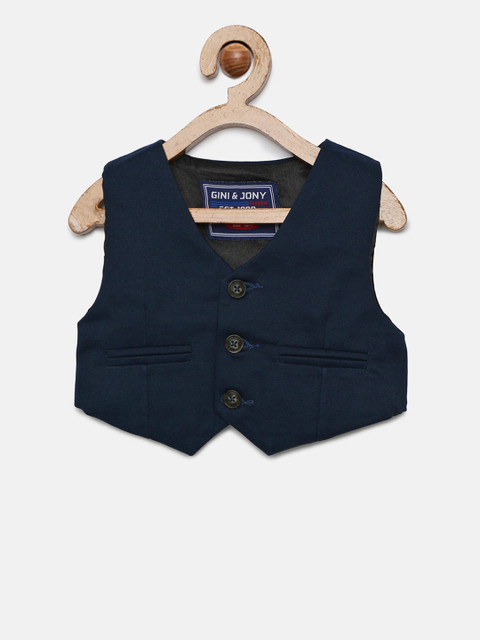 

Gini and Jony Boys Blue Solid Pure Cotton Waistcoat