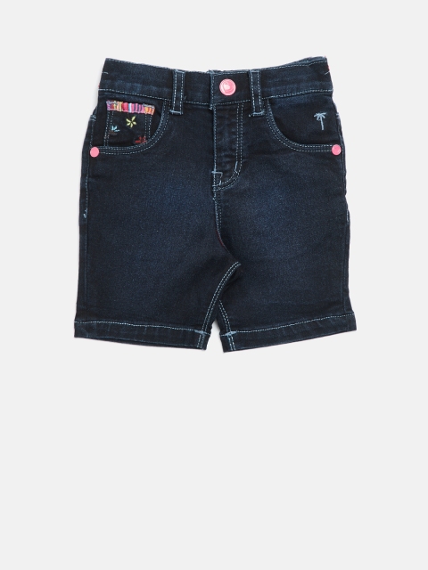 

Palm Tree Girls Navy Blue Solid Regular Fit Denim Shorts