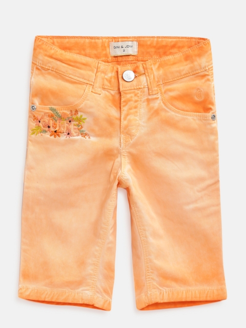 

Gini and Jony Girls Peach-Coloured Solid Regular Fit Capris