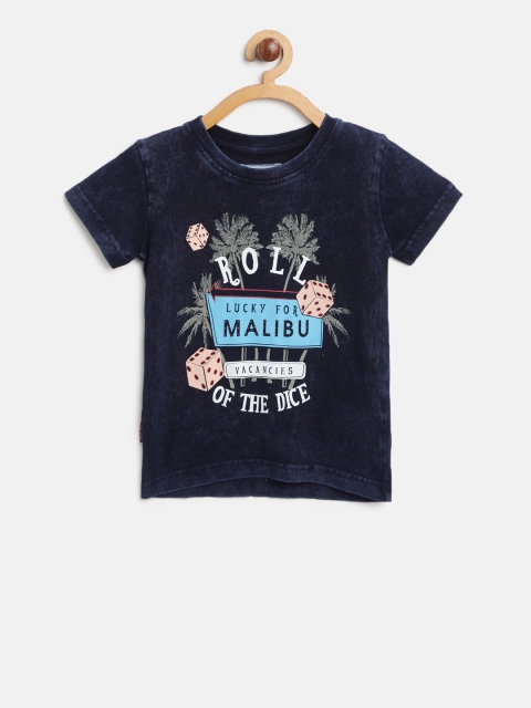 

Gini and Jony Boys Navy Blue Printed Round Neck Pure Cotton T-shirt