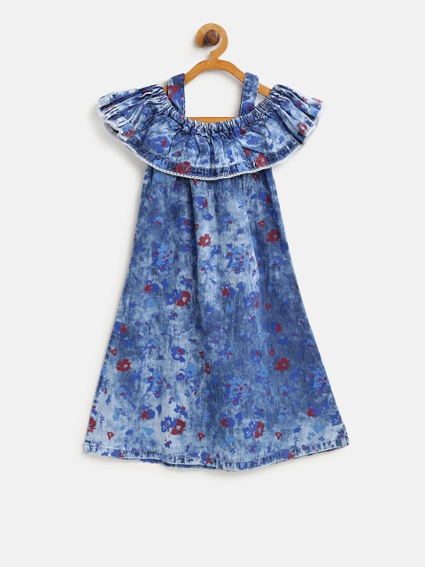 

Gini and Jony Girls Blue Printed Layered A-Line Dress