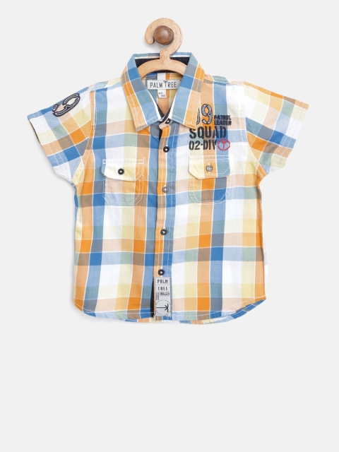 

Palm Tree Boys Orange & White Regular Fit Checked Casual Shirt