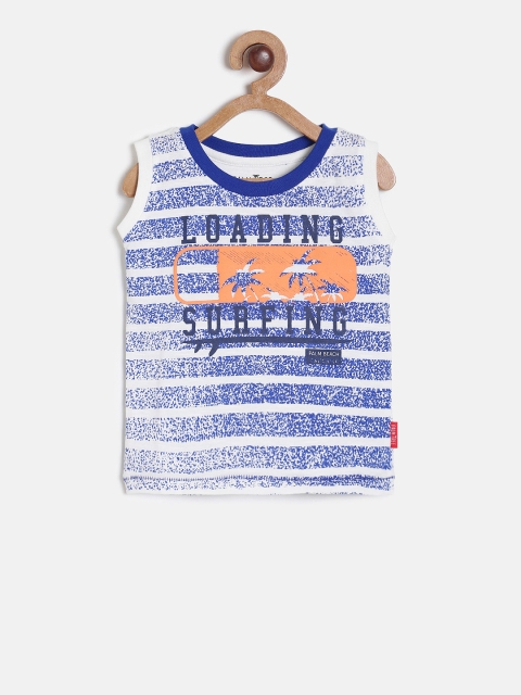 

Palm Tree Boys Blue White Striped Round Neck Pure Cotton T-shirt