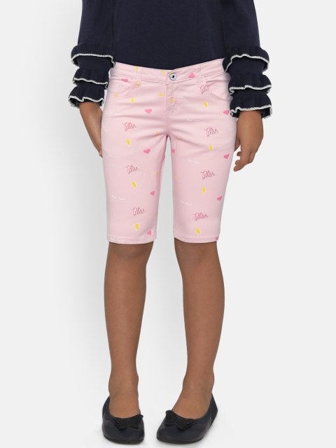 

Palm Tree Girls Pink & Yellow Printed Regular Fit Capris