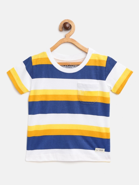 

Gini and Jony Boys Navy Blue & Yellow Striped Round Neck T-shirt