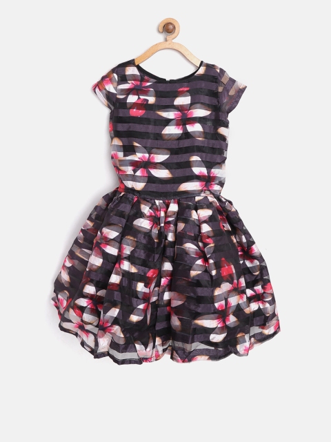 

Palm Tree Girls Black & Aubergine Striped Fit and Flare Dress