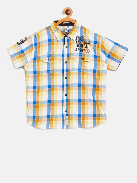 

Palm Tree Boys White & Yellow Regular Fit Checked Casual Shirt