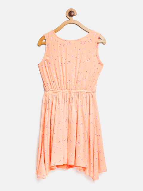 

Palm Tree Girls Peach-Coloured Printed Fit and Flare Dress