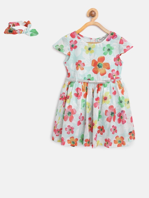 

Palm Tree Girls Sea Green & Red Printed Fit and Flare Dress