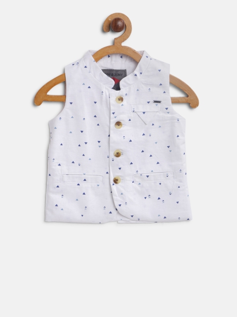 

Gini and Jony Boys White Printed Nehru Jacket