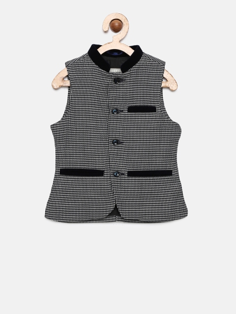 

Gini & Jony Boys Blue Self-Design Nehru Jacket