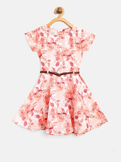 

Palm Tree Girls Off-White & Peach-Coloured Printed Fit & Flare Dress