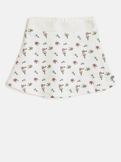 

Palm Tree Girls White & Pink Floral Print A-Line Pure Cotton Skirt
