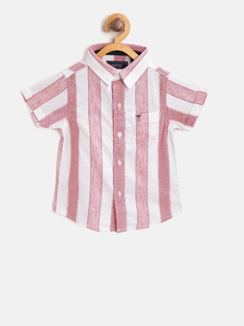 

Palm Tree Boys Red & White Regular Fit Striped Casual Shirt