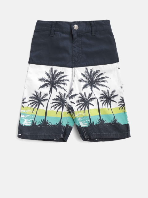 

Palm Tree Boys Navy & White Printed Regular Shorts, Navy blue