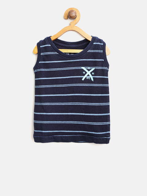 

Palm Tree Boys Navy Blue Striped Round Neck Sleeveless T-shirt