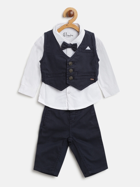 

Gini and Jony Boys Navy Blue & White Solid Shirt Trousers & Waistcoat