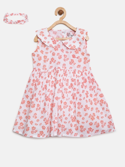 

Gini and Jony Girls White & Peach-Coloured Printed Fit & Flare Dress