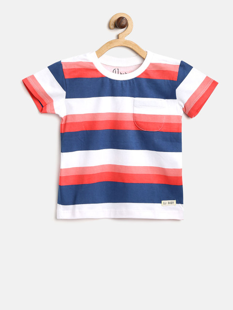

Gini and Jony Boys White & Coral Red Striped Round Neck T-shirt