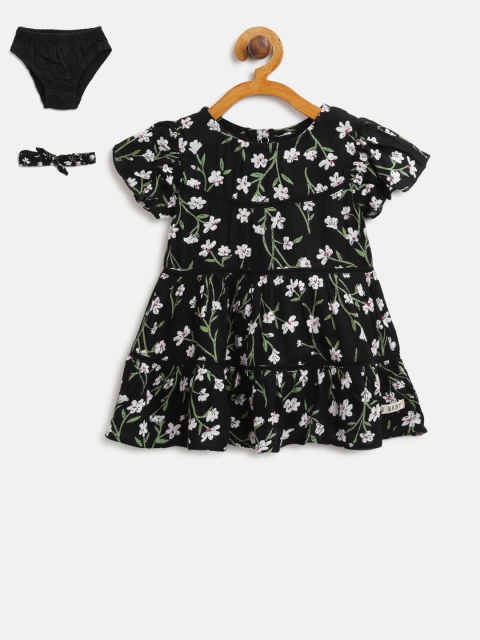 

Gini and Jony Girls Black & Off-White Printed A-Line Dress