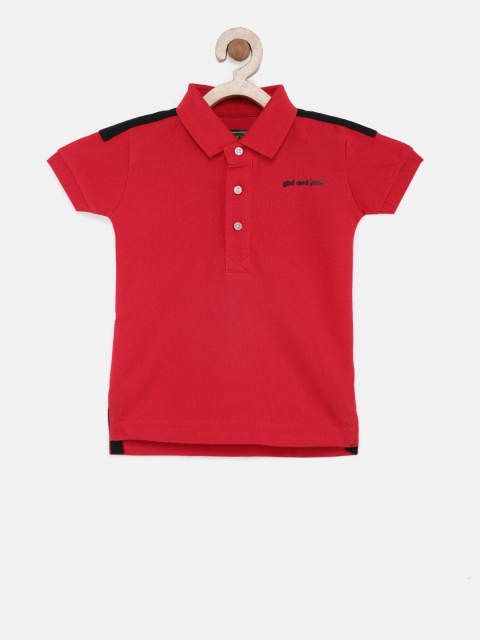 

Gini and Jony Boys Red Printed Polo Collar T-shirt