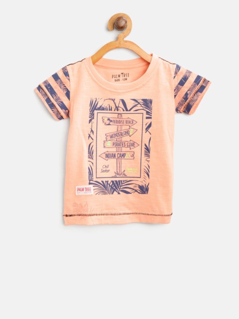 

Palm Tree Boys Peach-Coloured Printed Round Neck T-shirt