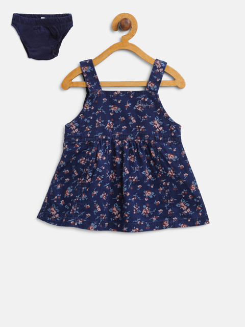 

Gini and Jony Girls Navy Blue & Pink Floral Print Denim Fit and Flare Dress