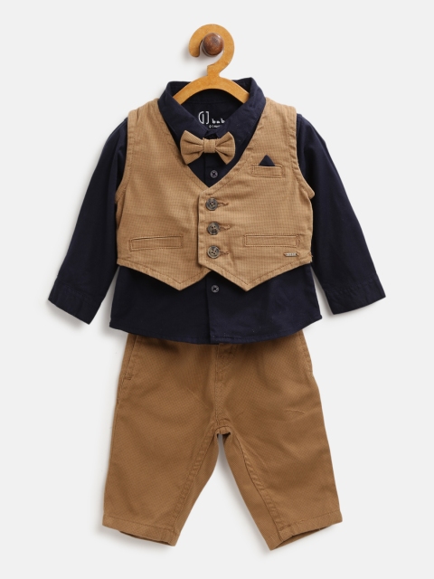 

Gini and Jony Boys Brown & Navy Blue Solid Shirt Waistcoat with Trousers