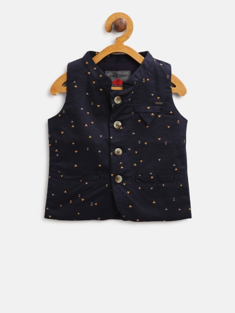 

Gini and Jony Boys Navy Blue & Beige Printed Waistcoat
