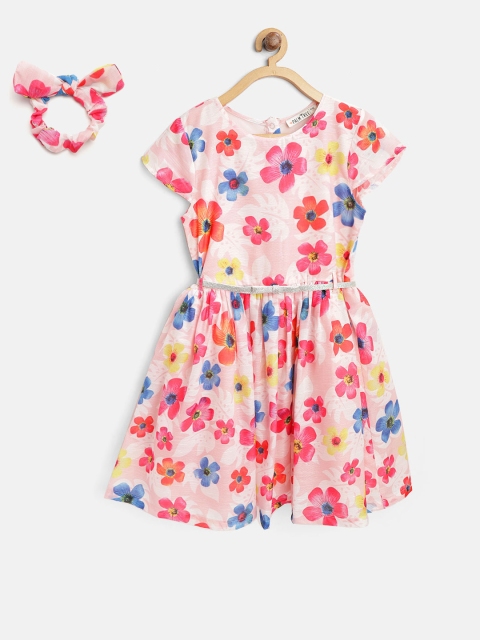 

Palm Tree Girls Multicoloured Printed Fit & Flare Dress with Hairband, Multi
