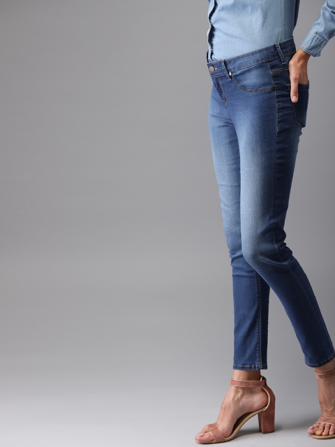 

HERE&NOW Women Blue Cropped Denim Stretchable Washed Jeggings