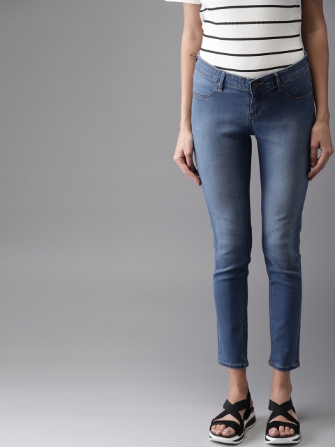 

HERE&NOW Women Blue Cropped Denim Stretchable Washed Jeggings