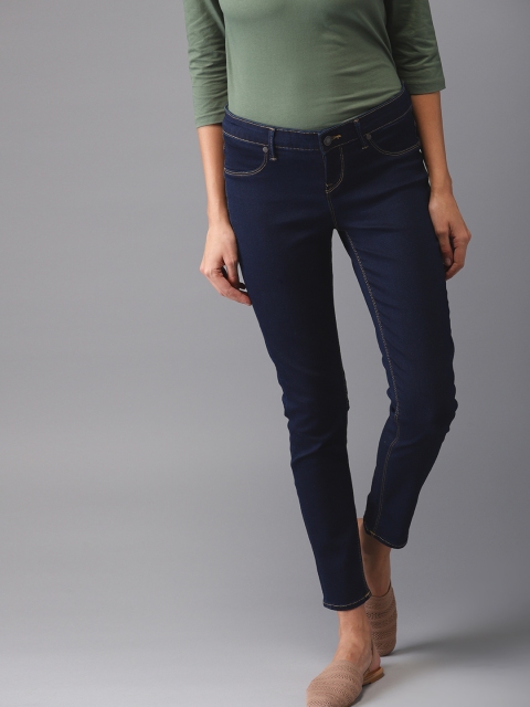 

HERE&NOW Women Blue Cropped Denim Stretchable Jeggings