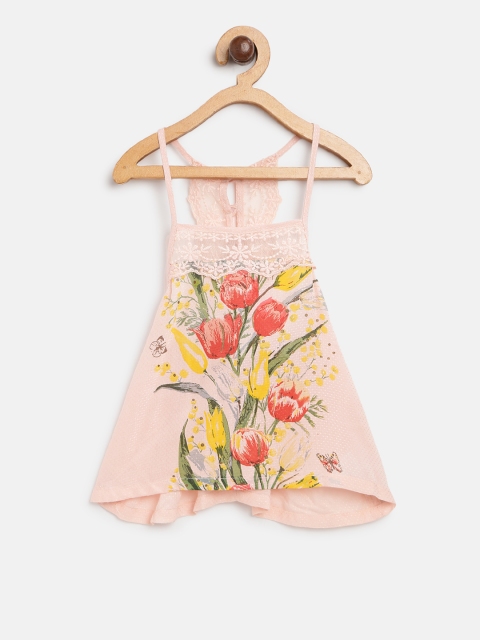 

Gini and Jony Girls Peach-Coloured Printed A-Line Top