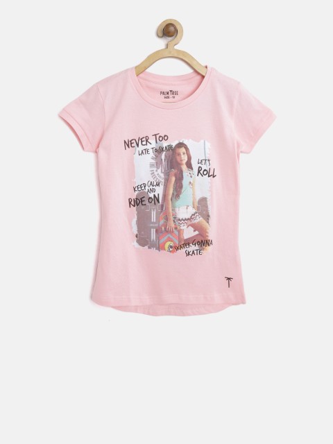 

Palm Tree Girls Pink Printed Round Neck T-shirt