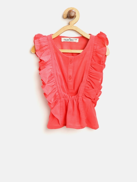 

Palm Tree Girls Coral Pink Solid Cinched Waist Top