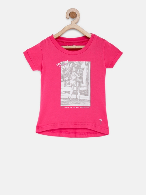 

Palm Tree Girls Pink Printed Round Neck Cotton T-shirt