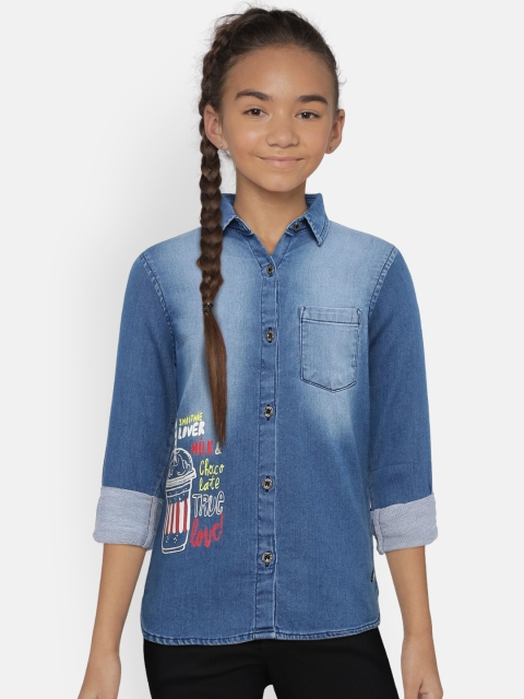 

Palm Tree Girls Blue Regular Fit Faded Casual Shirt