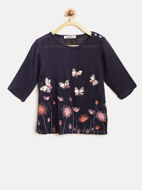

Palm Tree Girls Navy Blue Printed A-Line Top