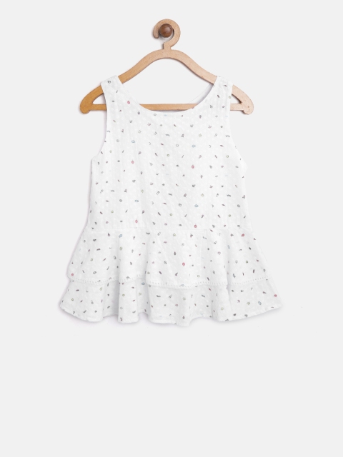 

Palm Tree Girls White Embroidered Tiered A-Line Top with Printed Detail