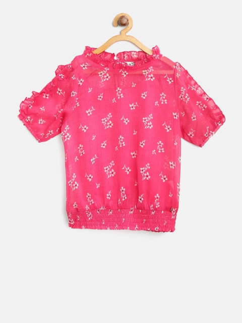 

Palm Tree Girls Pink & White Printed Blouson Top