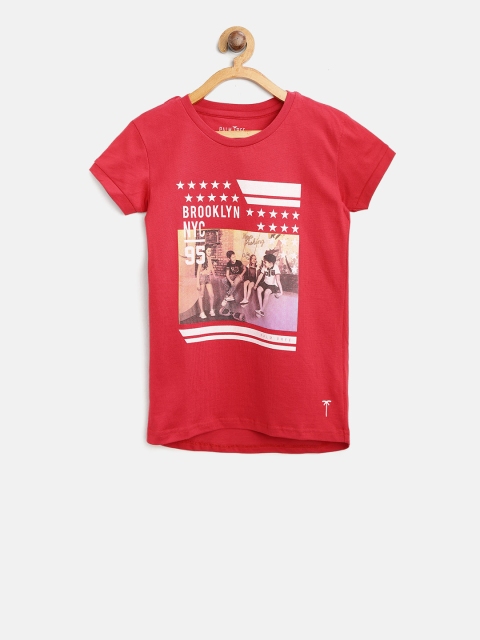 

Palm Tree Girls Red Printed Round Neck T-shirt