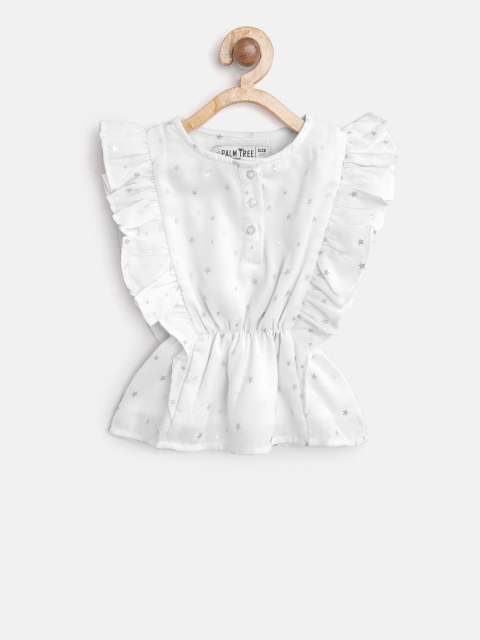 

Palm Tree Girls White & Silver Printed Cinched Waist Top