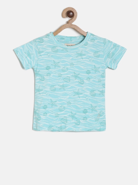 

Gini and Jony Girls Blue Printed Round Neck Pure Cotton T-shirt