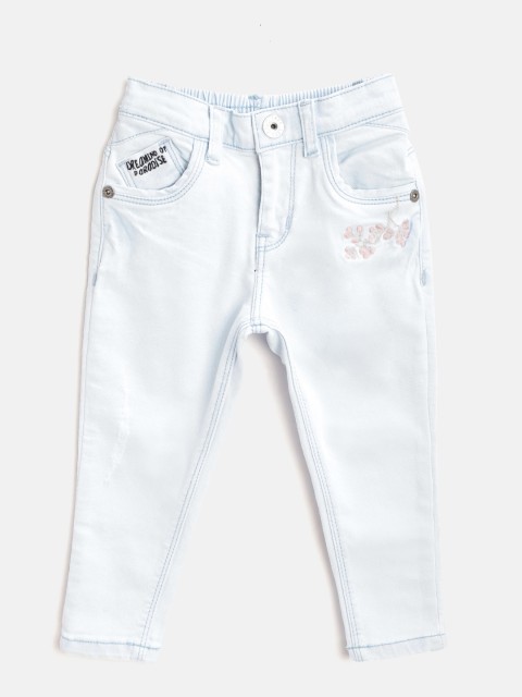 

Palm Tree Girls Blue Regular Fit Mid-Rise Low Distress Stretchable Jeans