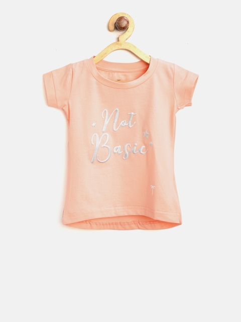 

Palm Tree Girls Peach-Coloured Printed Round Neck T-shirt