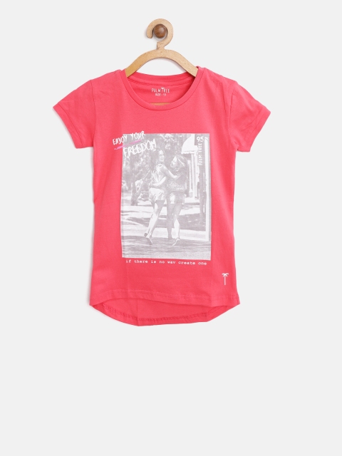 

Palm Tree Girls Pink Printed Round Neck T-shirt