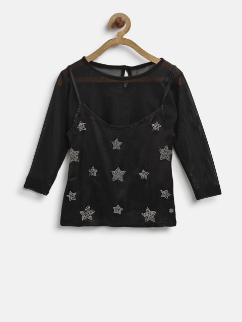 

Gini and Jony Girls Black Solid Beaded Top